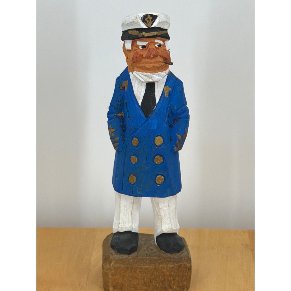 Vintage Hand Carved Wooden Sea Captain Figurine Nautical Sailor Statue 6.25"